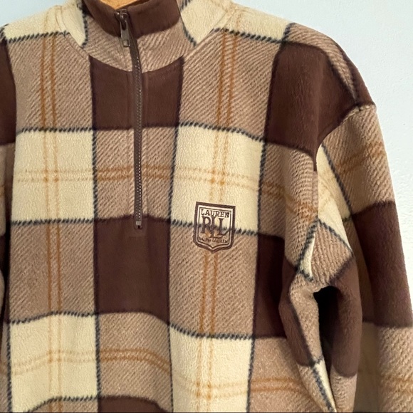 Lauren Ralph Lauren brown plaid 3/4 zip warm  oversized pullover sweater, unisex - Picture 14 of 15